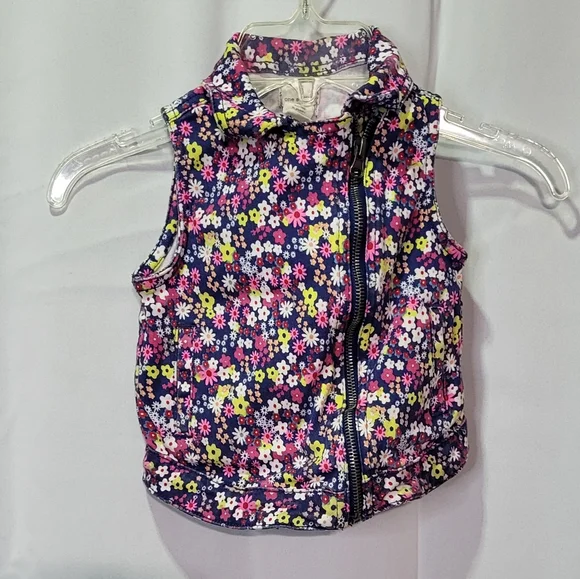 One Step Up Girls Blue Ditsy Collared Floral Denim Zip Up Vest Size 5/6- EUC 🐈 - Picture 2 of 9